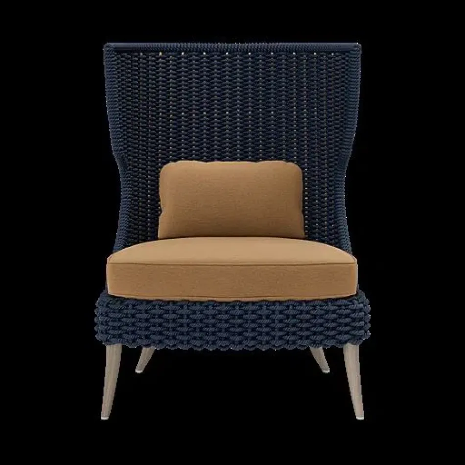 Arla Indoor/Outdoor Lounge Chair Navy 30"W x 32"D x 43"H Twisted Faux Rope Havel Harvest Outdoor Performance Velvet