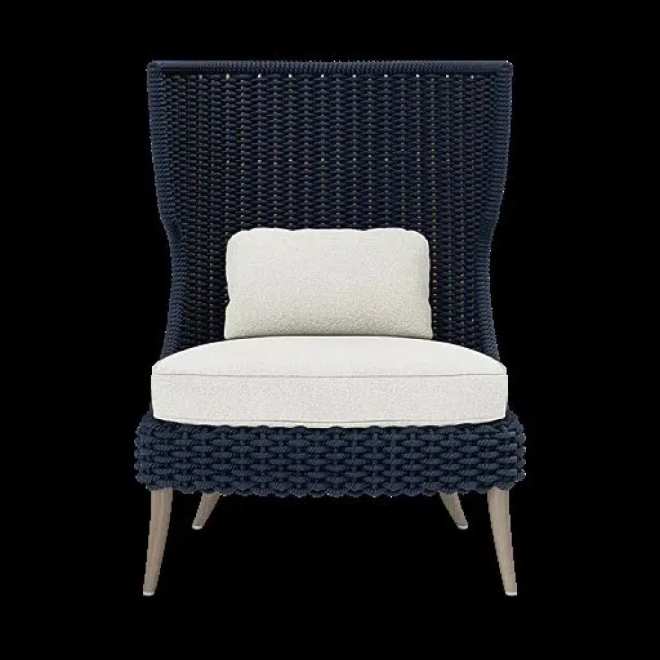 Arla Indoor/Outdoor Lounge Chair Navy 30"W x 32"D x 43"H Twisted Faux Rope Lambro Cream High-Performance Boucle