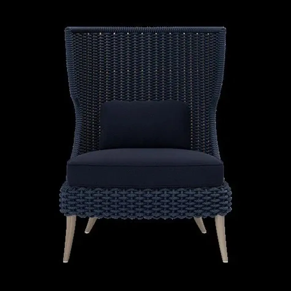 Arla Indoor/Outdoor Lounge Chair Navy 30"W x 32"D x 43"H Twisted Faux Rope Lambro Navy High-Performance Boucle