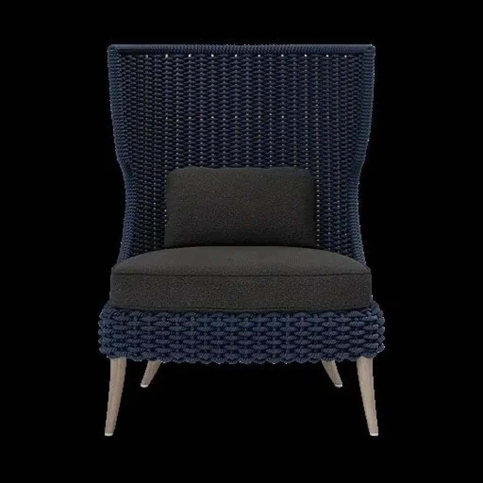 Arla Indoor/Outdoor Lounge Chair Navy 30"W x 32"D x 43"H Twisted Faux Rope Lambro Smoke High-Performance Boucle