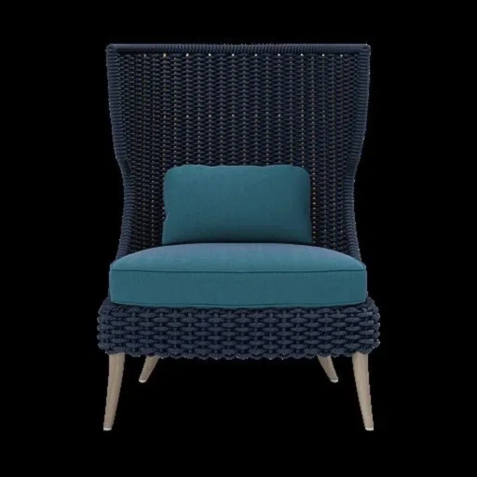 Arla Indoor/Outdoor Lounge Chair Navy 30"W x 32"D x 43"H Twisted Faux Rope Pagua Bombay High-Performance Fabric