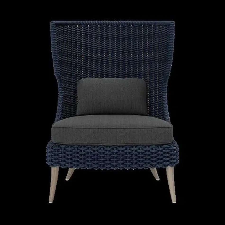 Arla Indoor/Outdoor Lounge Chair Navy 30"W x 32"D x 43"H Twisted Faux Rope Pagua Black Pearl High-Performance Fabric