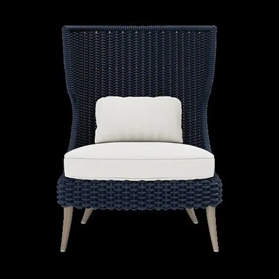 Arla Indoor/Outdoor Lounge Chair Navy 30"W x 32"D x 43"H Twisted Faux Rope Pagua Cream High-Performance Fabric