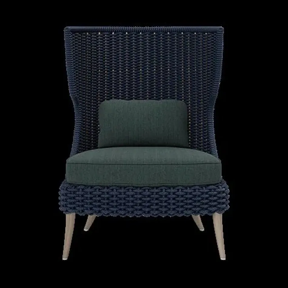 Arla Indoor/Outdoor Lounge Chair Navy 30"W x 32"D x 43"H Twisted Faux Rope Pagua Emerald High-Performance Fabric