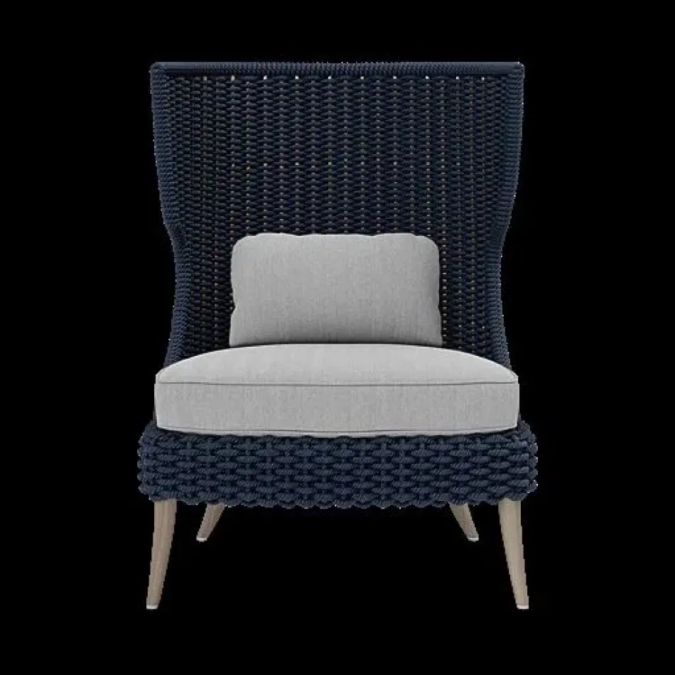 Arla Indoor/Outdoor Lounge Chair Navy 30"W x 32"D x 43"H Twisted Faux Rope Pagua Pearl