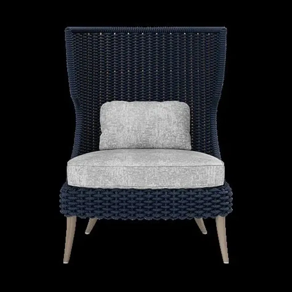 Arla Indoor/Outdoor Lounge Chair Navy 30"W x 32"D x 43"H Twisted Faux Rope Volta Mist High-Performance Fabric