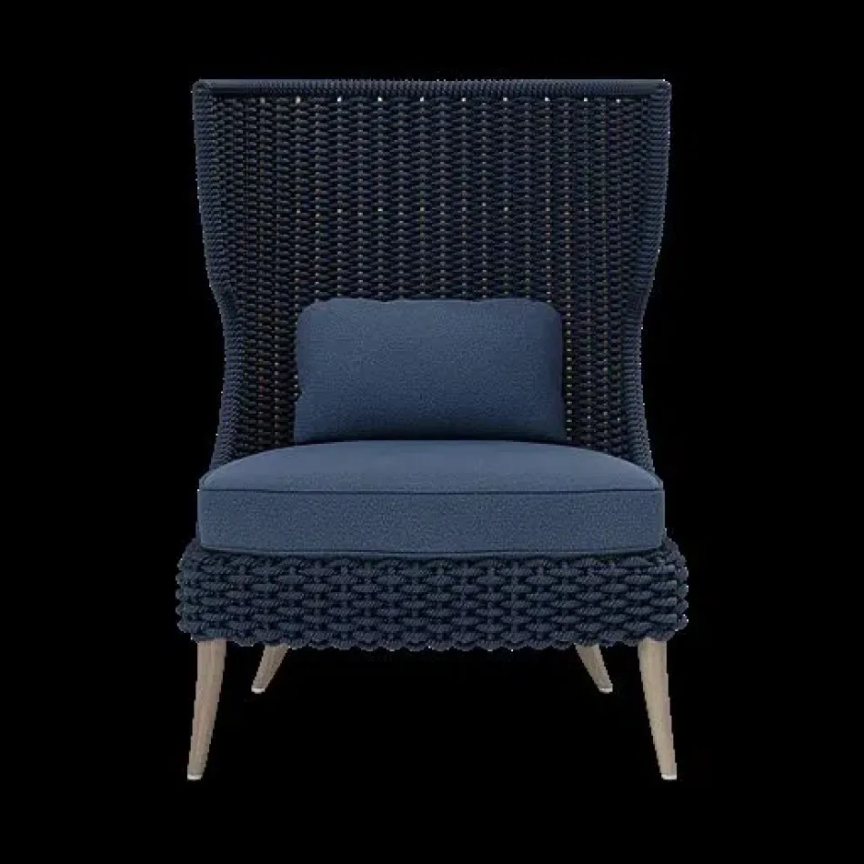 Arla Indoor/Outdoor Lounge Chair Navy 30"W x 32"D x 43"H Twisted Faux Rope Weser Deep Blue High-Performance Fabric