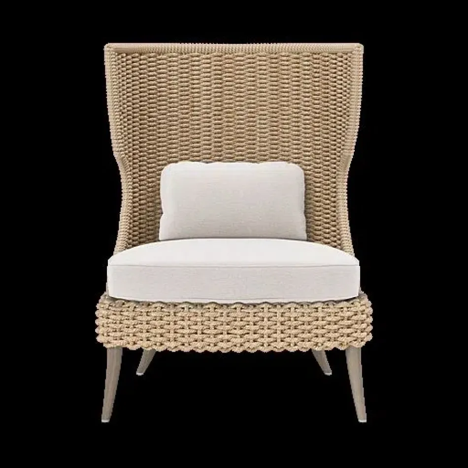 Arla Indoor/Outdoor Lounge Chair Natural 30"W x 32"D x 43"H Twisted Faux Rope Havel Snow White Outdoor Performance Velvet