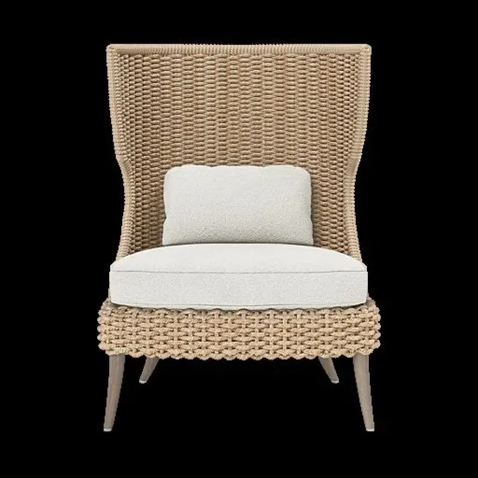 Arla Indoor/Outdoor Lounge Chair Natural 30"W x 32"D x 43"H Twisted Faux Rope Lambro Cream High-Performance Boucle