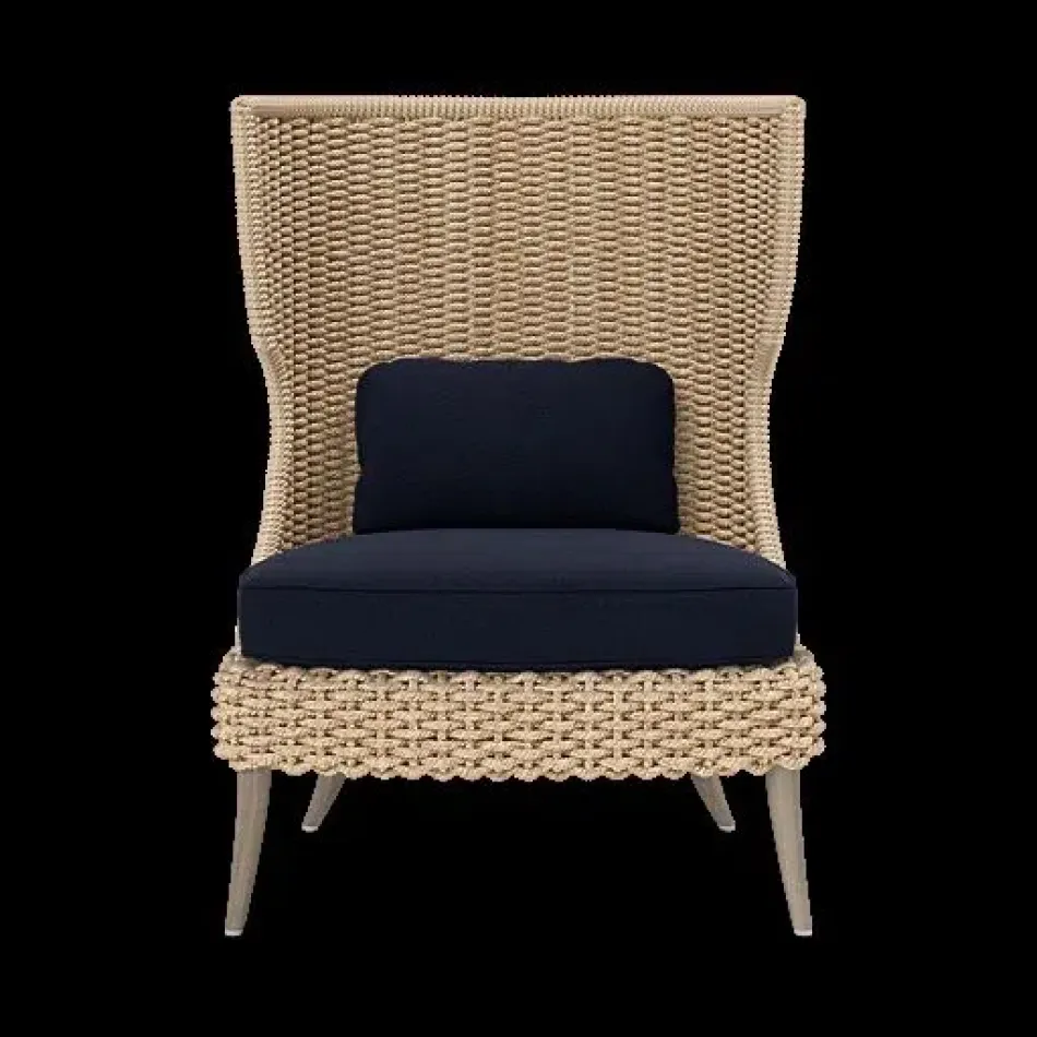 Arla Indoor/Outdoor Lounge Chair Natural 30"W x 32"D x 43"H Twisted Faux Rope Lambro Navy High-Performance Boucle