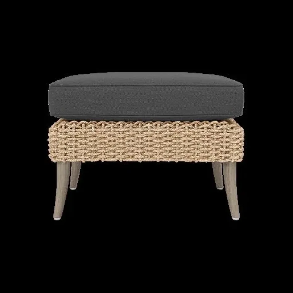Arla Indoor/Outdoor Ottoman Natural 24"W x 18"D x 18"H Twisted Faux Rope Alsek Charcoal High-Performance Fabric