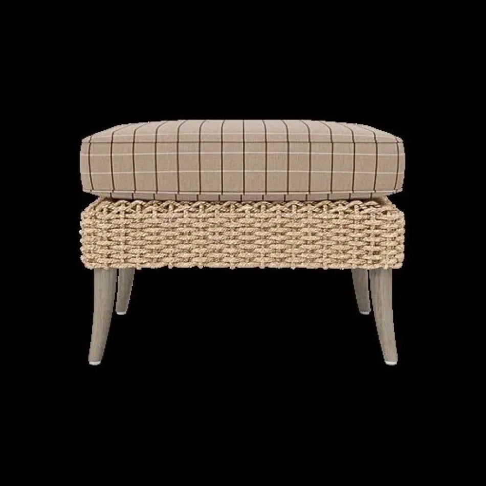 Arla Indoor/Outdoor Ottoman Natural 24"W x 18"D x 18"H Twisted Faux Rope Clyde Beige Plaid High-Performance Fabric