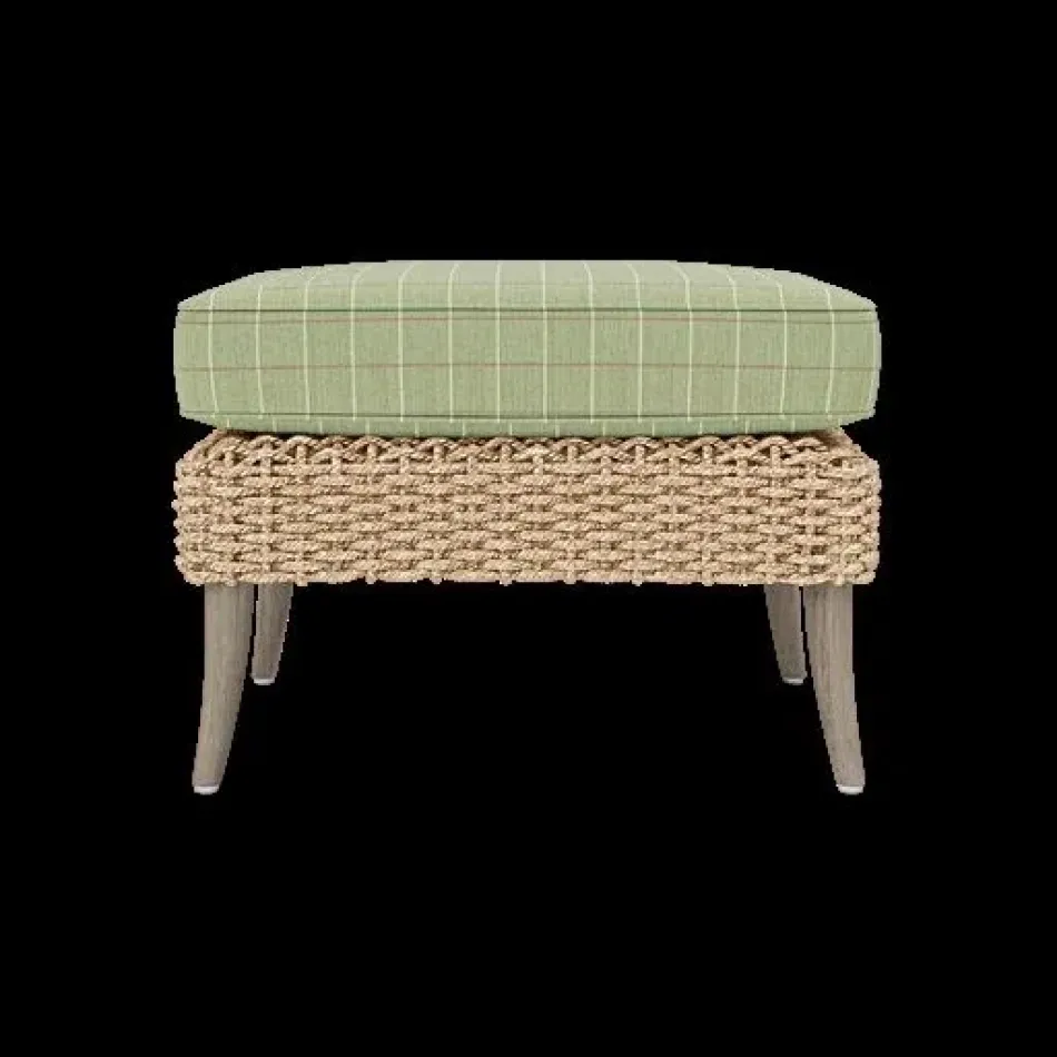 Arla Indoor/Outdoor Ottoman Natural 24"W x 18"D x 18"H Twisted Faux Rope Clyde Mint Plaid High-Performance Fabric