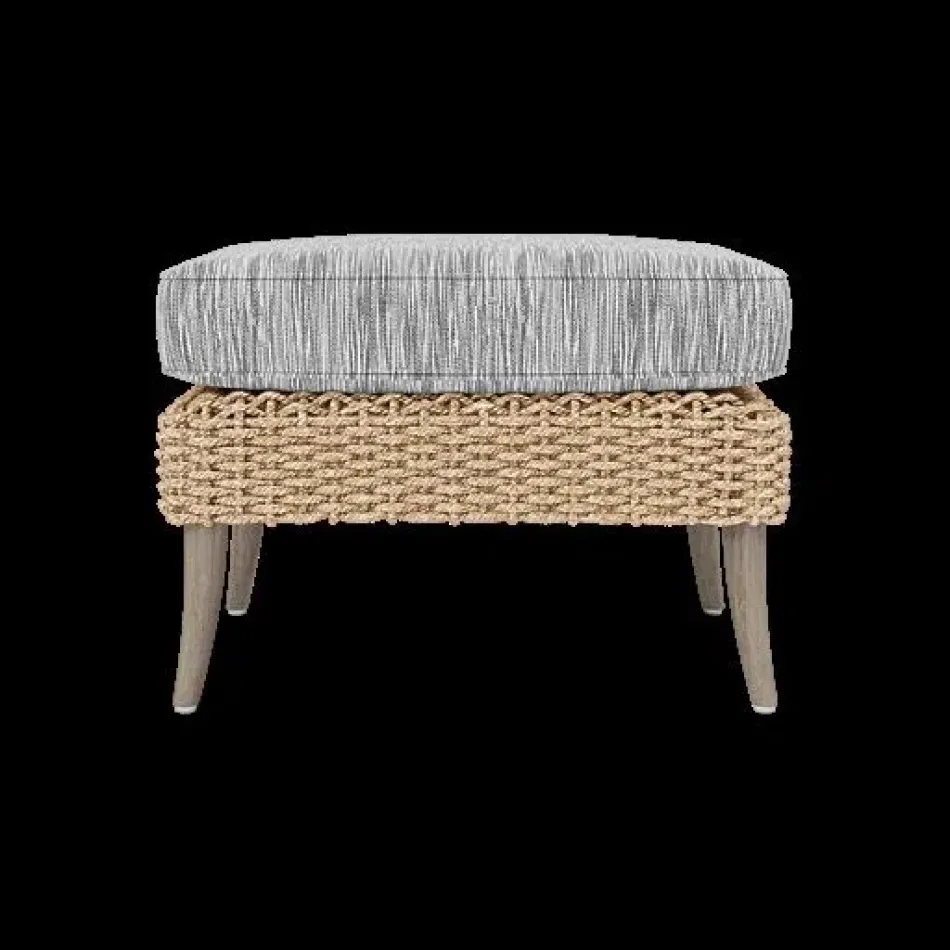 Arla Indoor/Outdoor Ottoman Natural 24"W x 18"D x 18"H Twisted Faux Rope Danube Gray Mix High-Performance Fabric