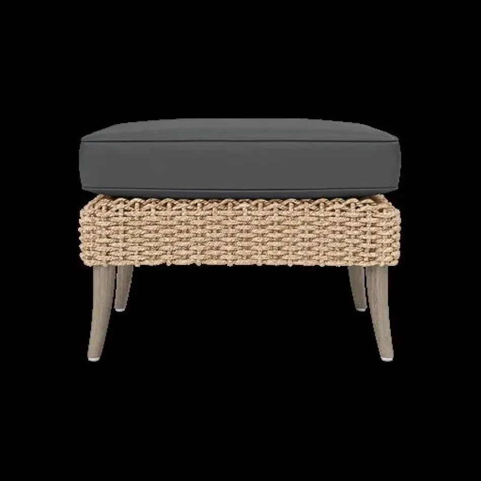 Arla Indoor/Outdoor Ottoman Natural 24"W x 18"D x 18"H Twisted Faux Rope Garonne Dark Gray Marine Leather