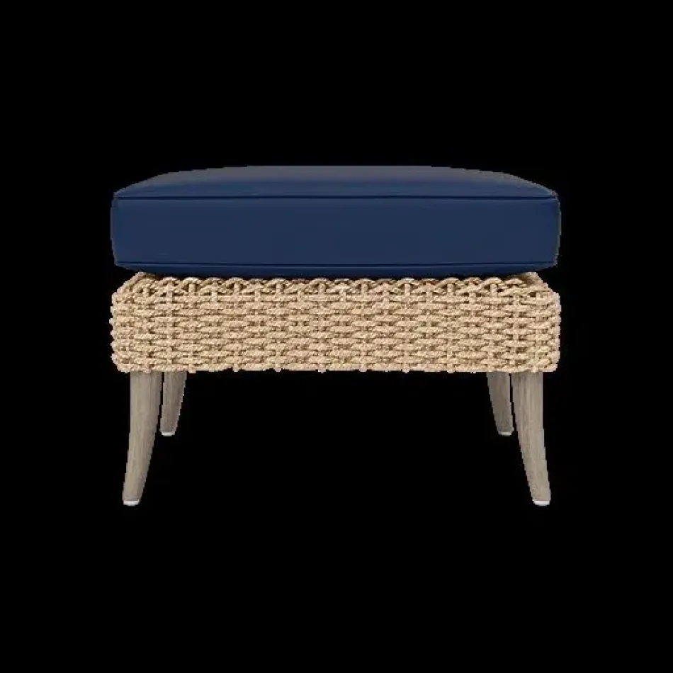 Arla Indoor/Outdoor Ottoman Natural 24"W x 18"D x 18"H Twisted Faux Rope Garonne Navy Marine Leather
