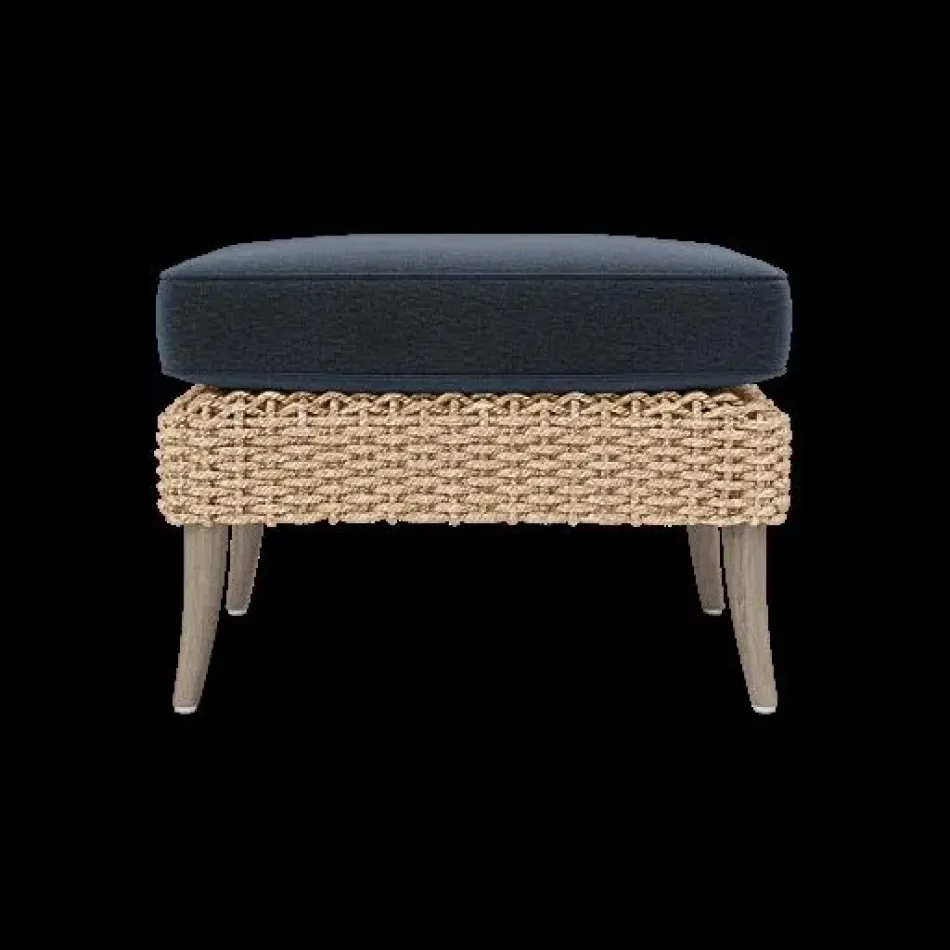 Arla Indoor/Outdoor Ottoman Natural 24"W x 18"D x 18"H Twisted Faux Rope Havel Navy Outdoor Performance Velvet