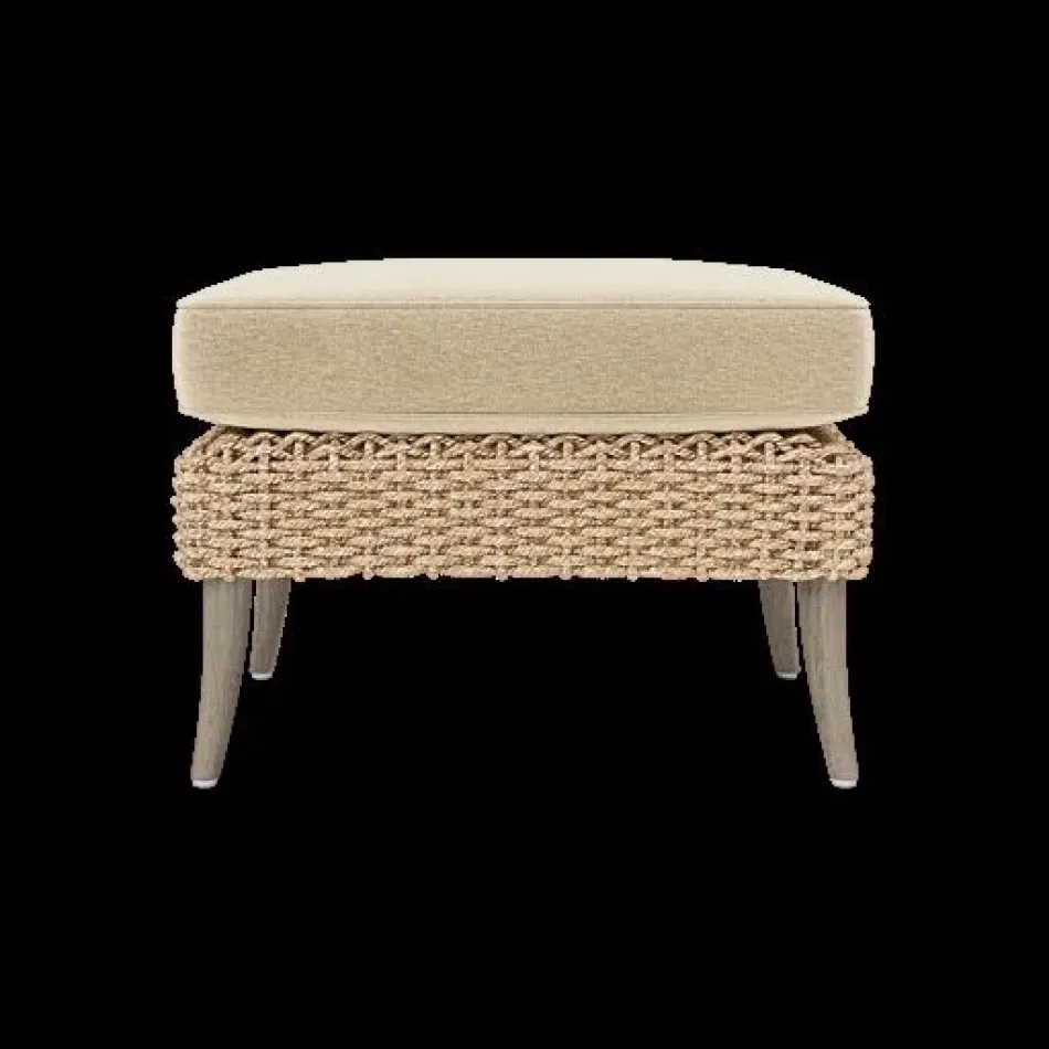 Arla Indoor/Outdoor Ottoman Natural 24"W x 18"D x 18"H Twisted Faux Rope Havel Parchment Outdoor Performance Velvet