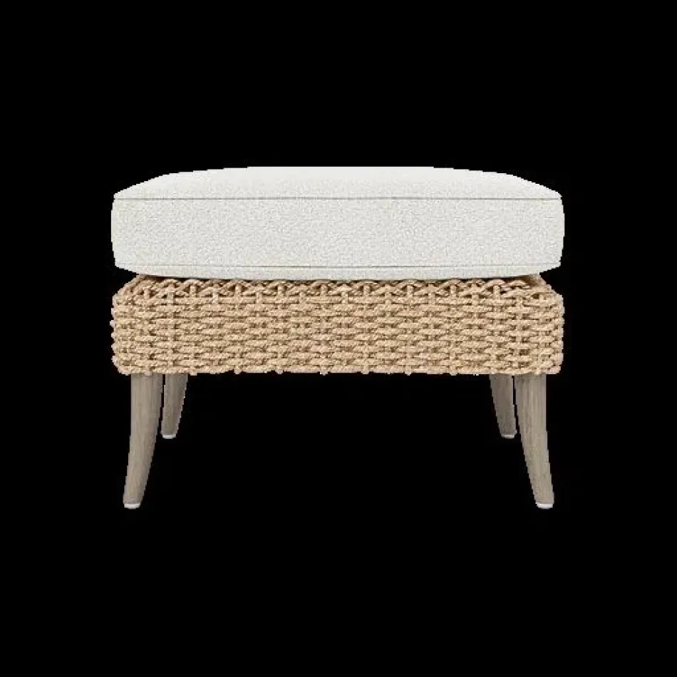 Arla Indoor/Outdoor Ottoman Natural 24"W x 18"D x 18"H Twisted Faux Rope Lambro Cream High-Performance Boucle