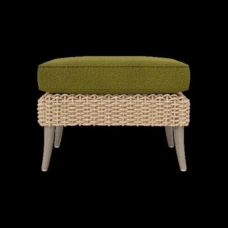 Arla Indoor/Outdoor Ottoman Natural 24"W x 18"D x 18"H Twisted Faux Rope Lambro Olive High-Performance Boucle