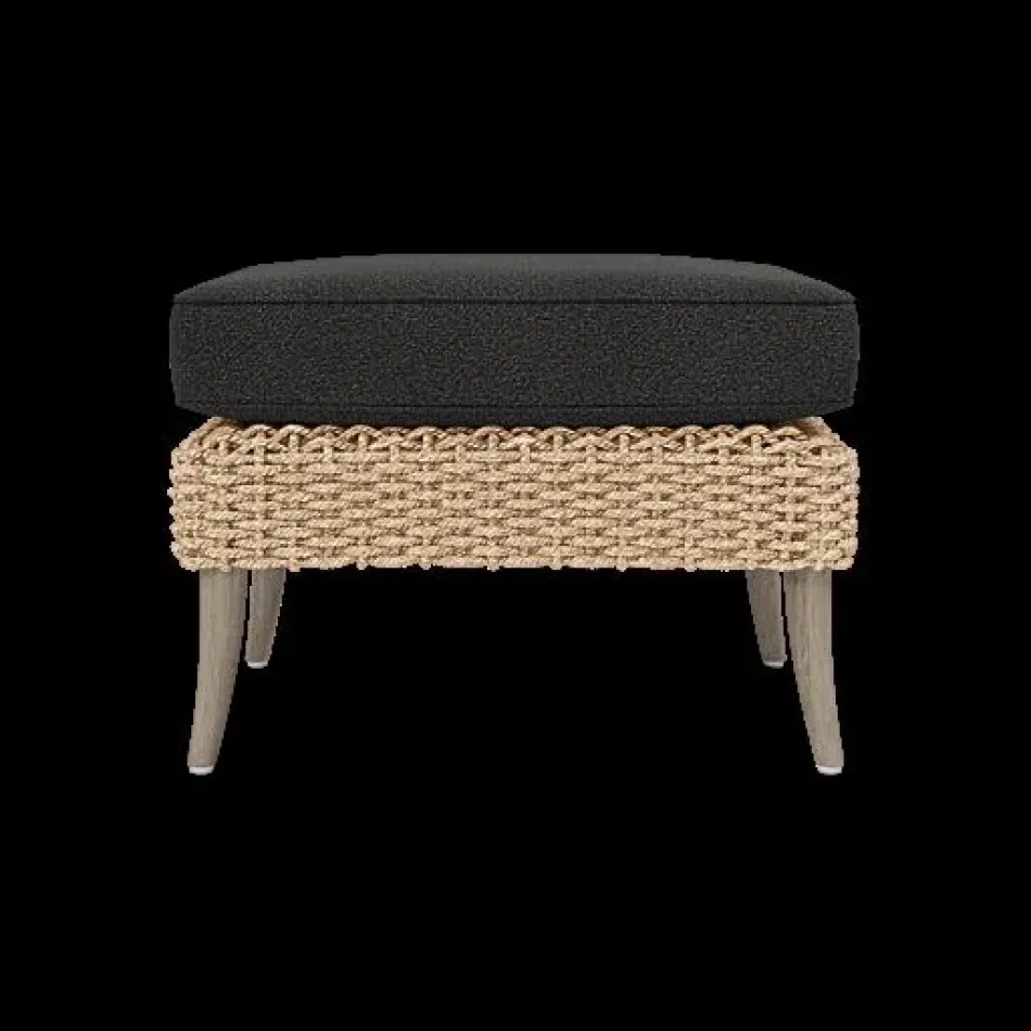 Arla Indoor/Outdoor Ottoman Natural 24"W x 18"D x 18"H Twisted Faux Rope Lambro Smoke High-Performance Boucle