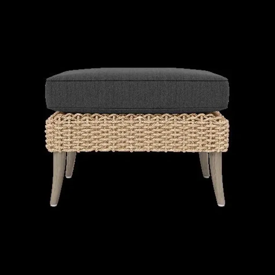 Arla Indoor/Outdoor Ottoman Natural 24"W x 18"D x 18"H Twisted Faux Rope Pagua Black Pearl High-Performance Fabric