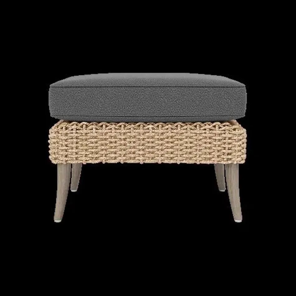 Arla Indoor/Outdoor Ottoman Natural 24"W x 18"D x 18"H Twisted Faux Rope Weser Ash High-Performance Fabric