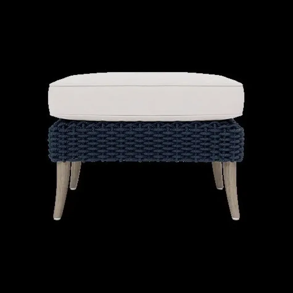 Arla Indoor/Outdoor Ottoman Navy 24"W x 18"D x 18"H Twisted Faux Rope Alsek White High-Performance Fabric