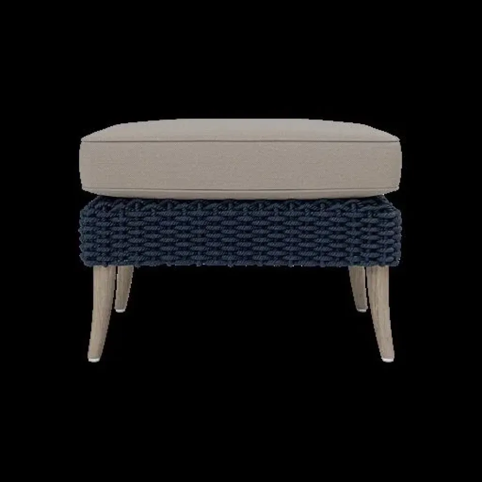 Arla Indoor/Outdoor Ottoman Navy 24"W x 18"D x 18"H Twisted Faux Rope Alsek Stone High-Performance Fabric