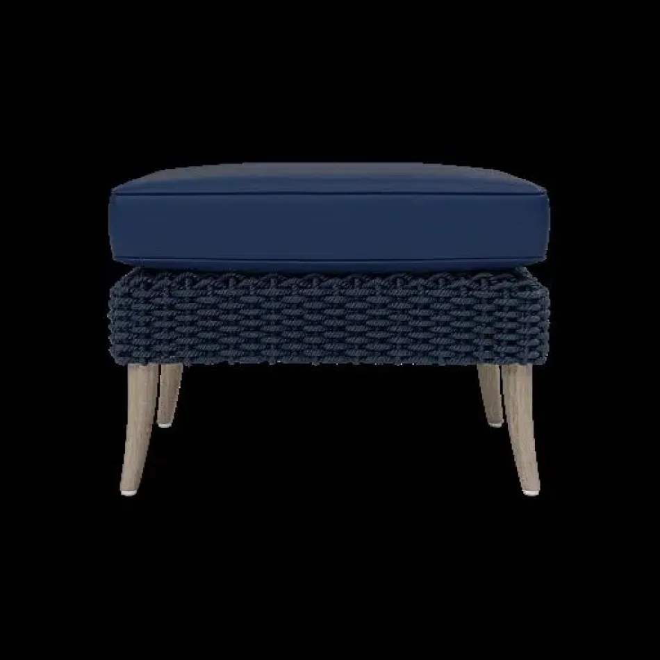 Arla Indoor/Outdoor Ottoman Navy 24"W x 18"D x 18"H Twisted Faux Rope Garonne Navy Marine Leather