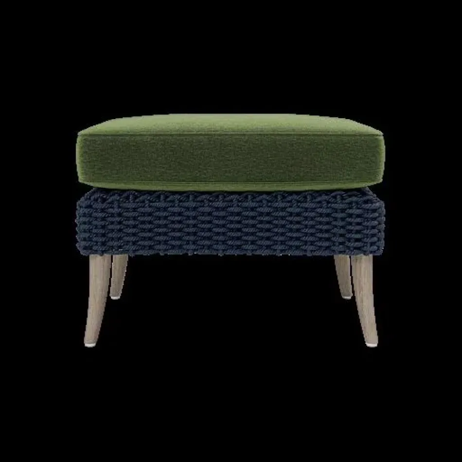 Arla Indoor/Outdoor Ottoman Navy 24"W x 18"D x 18"H Twisted Faux Rope Havel Cactus Outdoor Performance Velvet