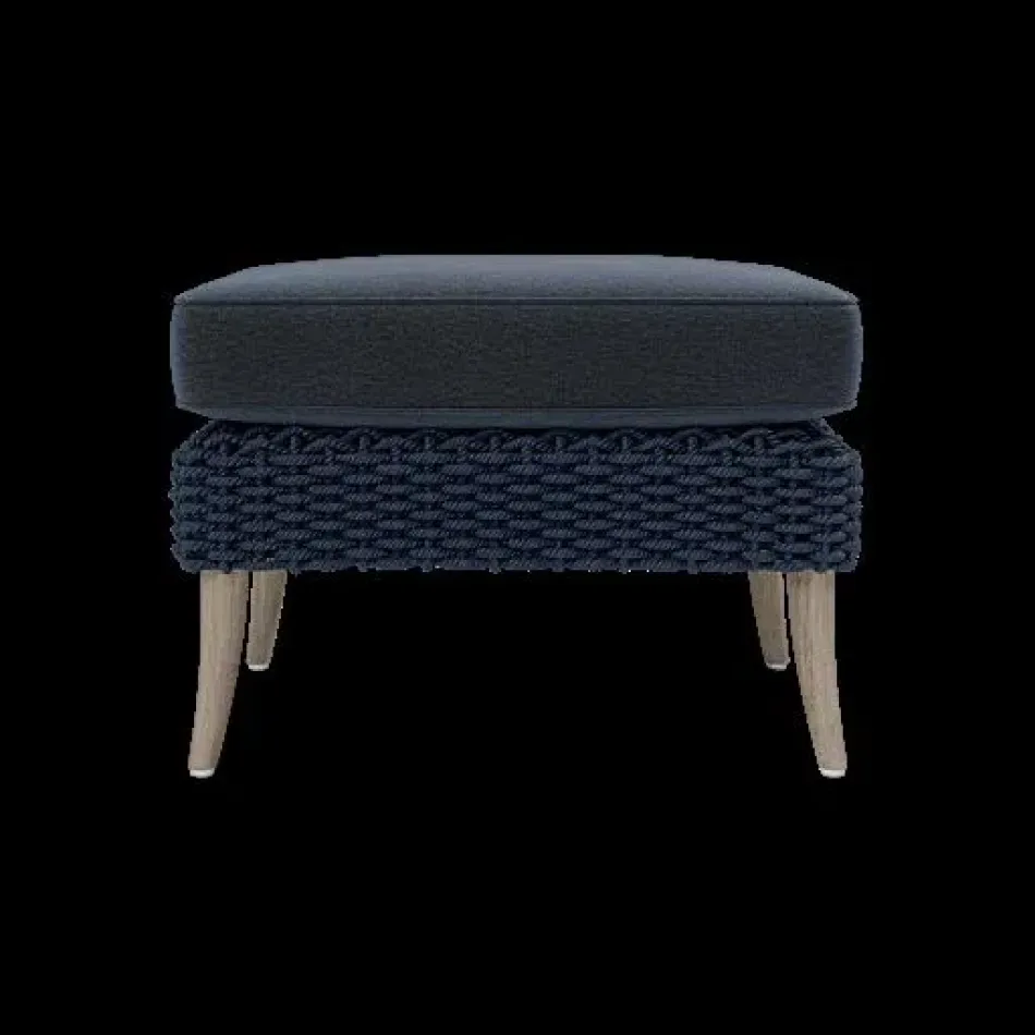 Arla Indoor/Outdoor Ottoman Navy 24"W x 18"D x 18"H Twisted Faux Rope Havel Navy Outdoor Performance Velvet