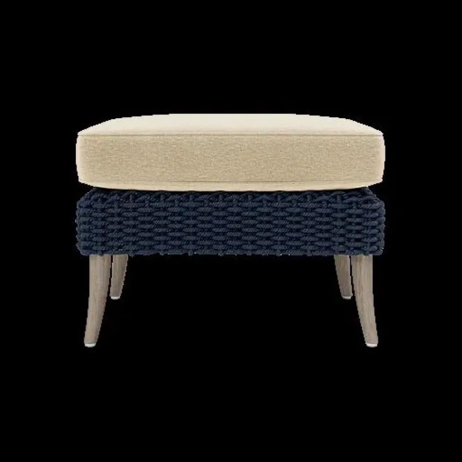 Arla Indoor/Outdoor Ottoman Navy 24"W x 18"D x 18"H Twisted Faux Rope Havel Parchment Outdoor Performance Velvet