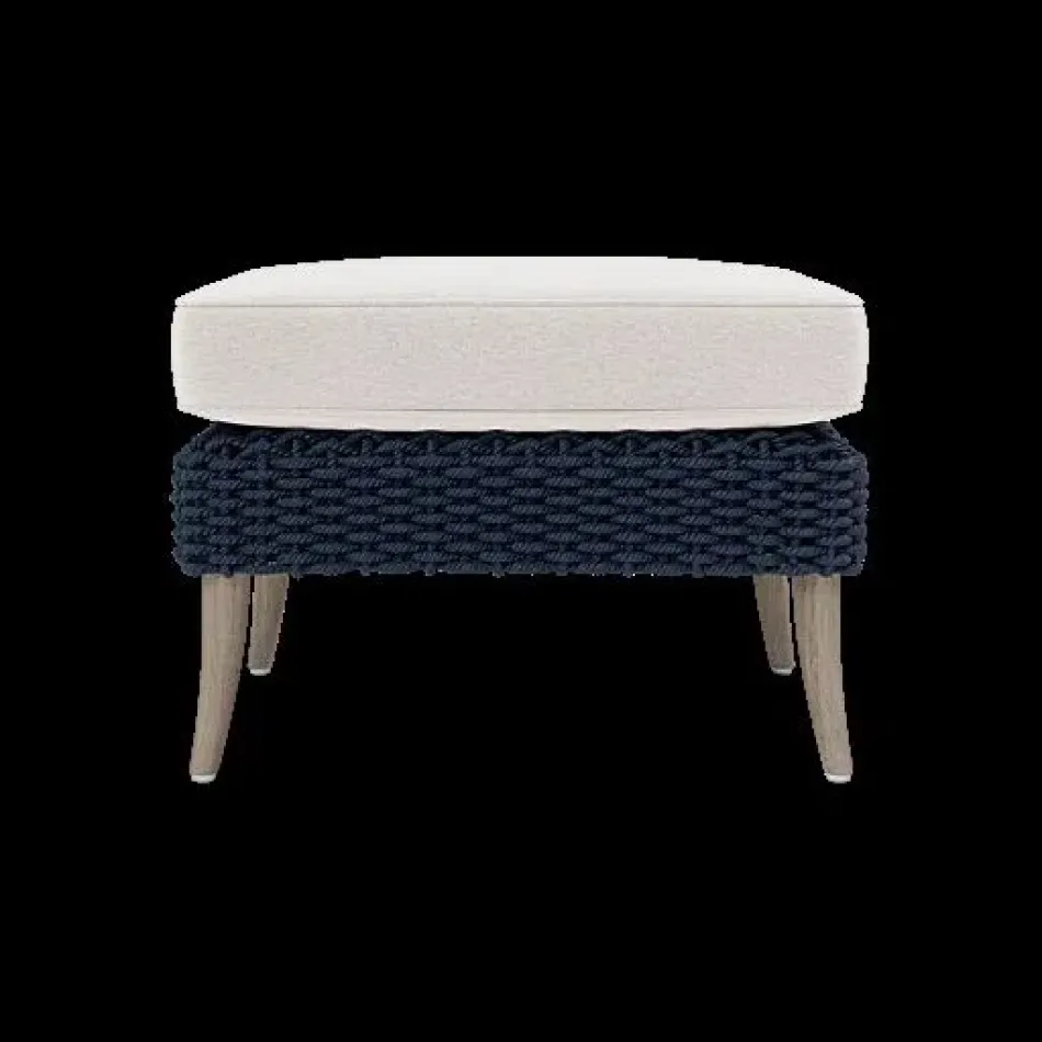 Arla Indoor/Outdoor Ottoman Navy 24"W x 18"D x 18"H Twisted Faux Rope Havel Snow White Outdoor Performance Velvet