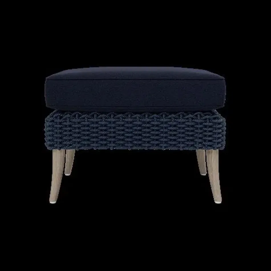 Arla Indoor/Outdoor Ottoman Navy 24"W x 18"D x 18"H Twisted Faux Rope Lambro Navy High-Performance Boucle