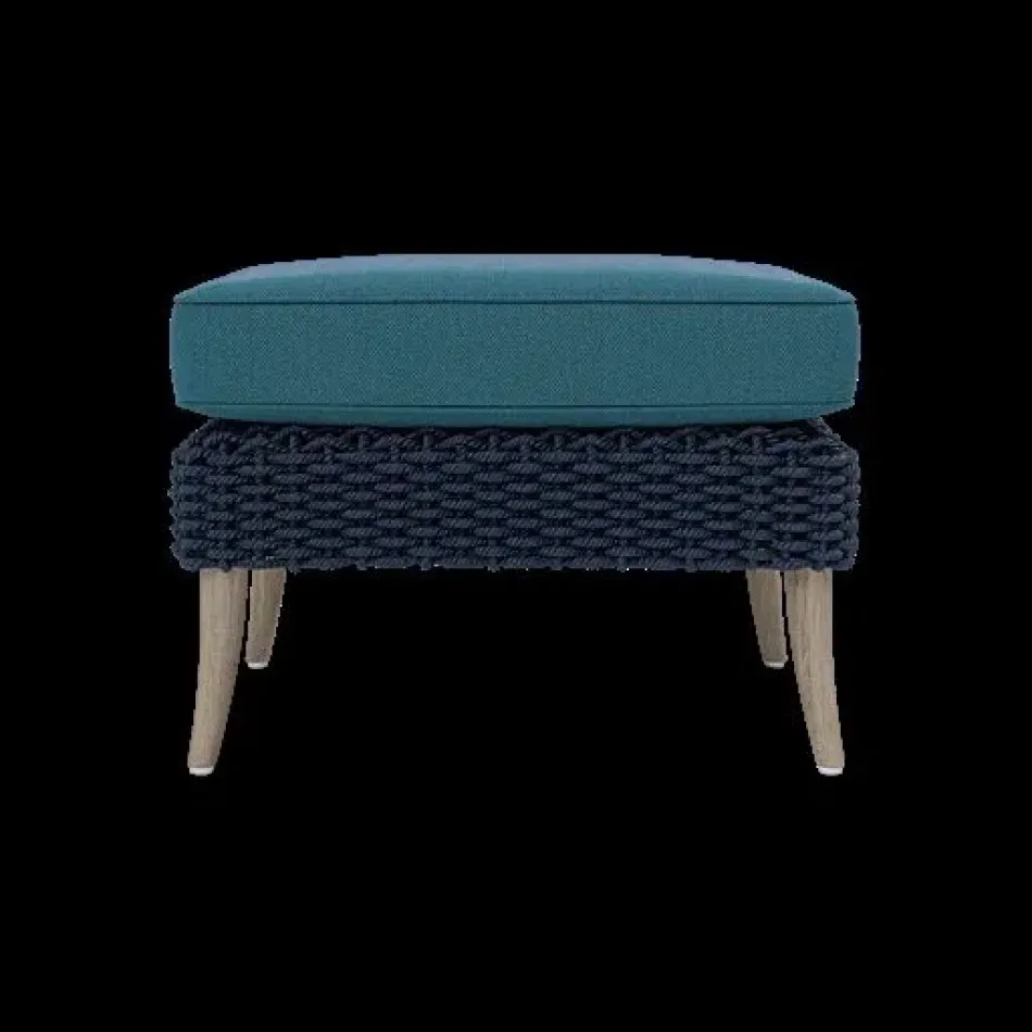 Arla Indoor/Outdoor Ottoman Navy 24"W x 18"D x 18"H Twisted Faux Rope Pagua Bombay High-Performance Fabric