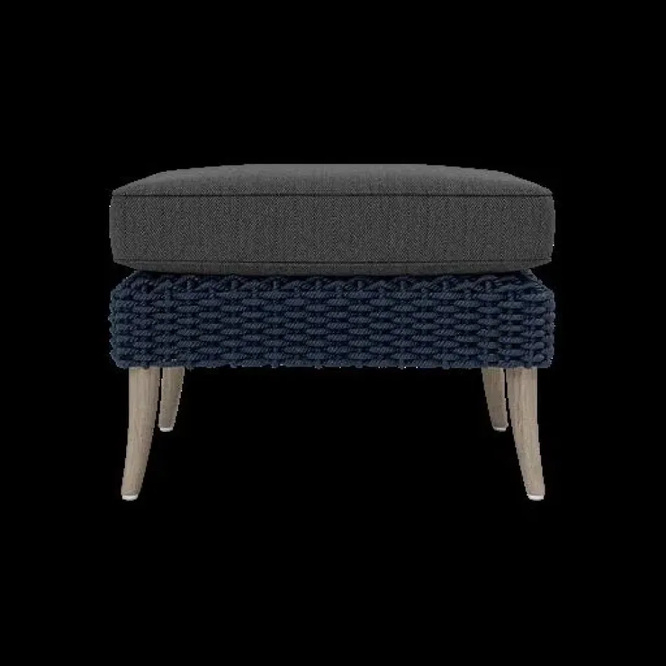 Arla Indoor/Outdoor Ottoman Navy 24"W x 18"D x 18"H Twisted Faux Rope Pagua Black Pearl High-Performance Fabric