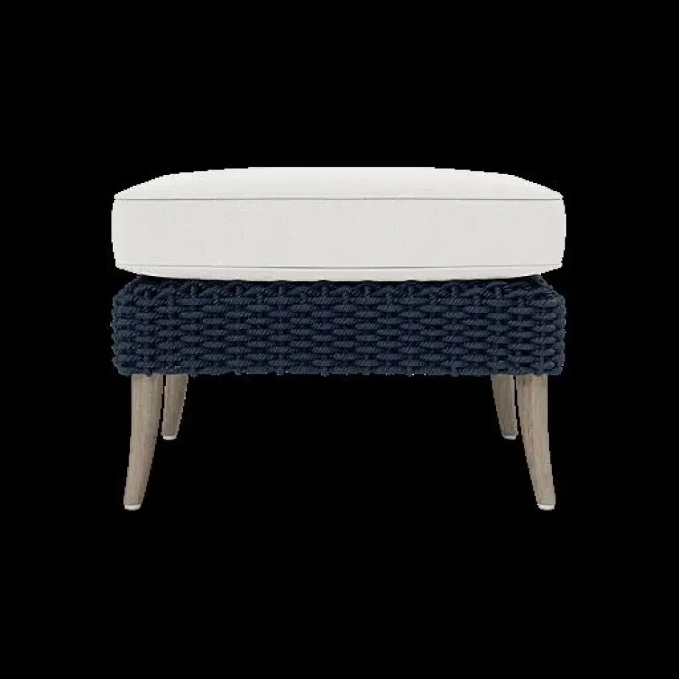 Arla Indoor/Outdoor Ottoman Navy 24"W x 18"D x 18"H Twisted Faux Rope Pagua Cream High-Performance Fabric