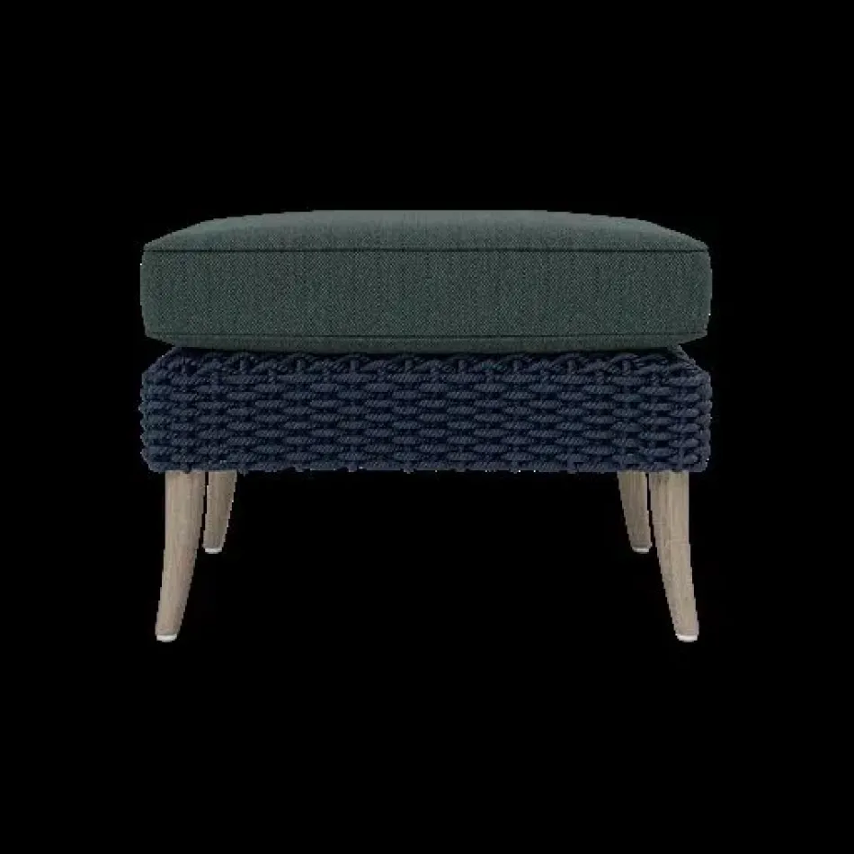 Arla Indoor/Outdoor Ottoman Navy 24"W x 18"D x 18"H Twisted Faux Rope Pagua Emerald High-Performance Fabric