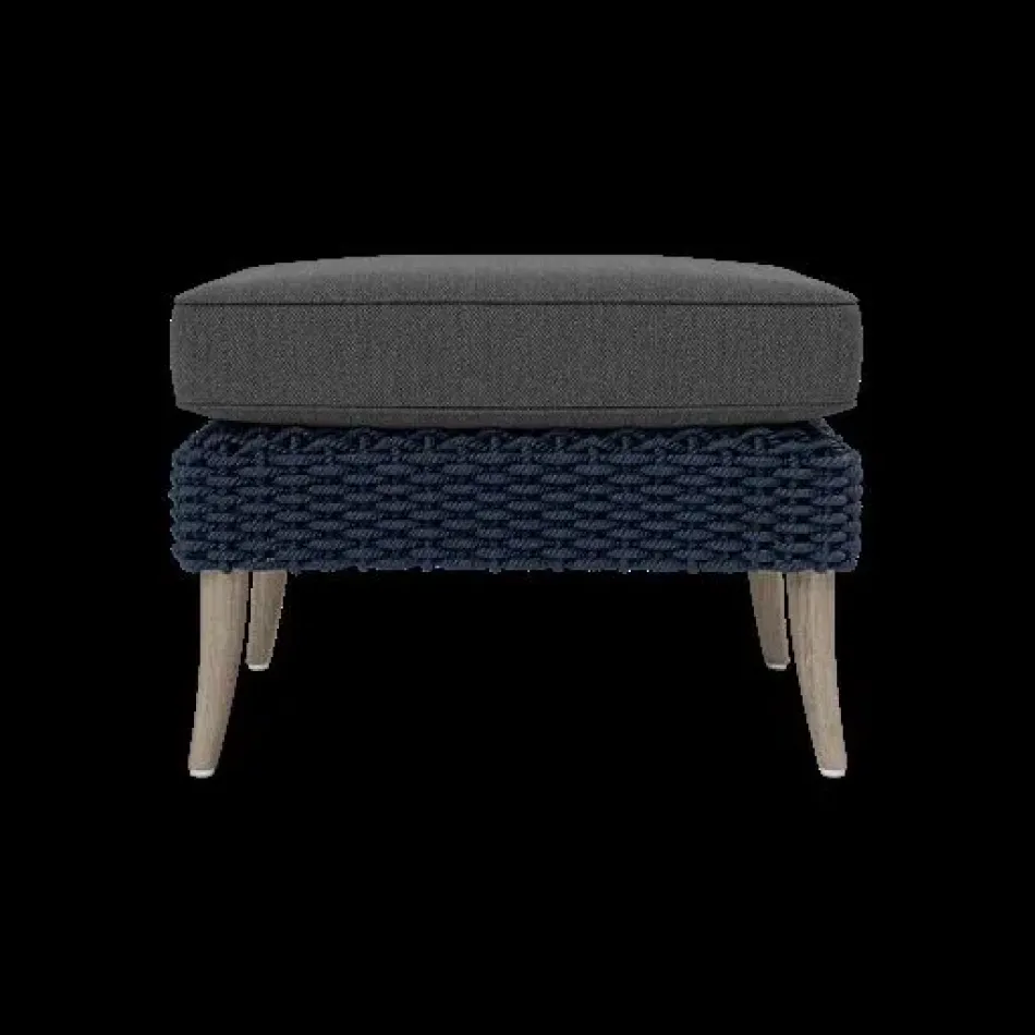 Arla Indoor/Outdoor Ottoman Navy 24"W x 18"D x 18"H Twisted Faux Rope Pagua Graphite High-Performance Fabric