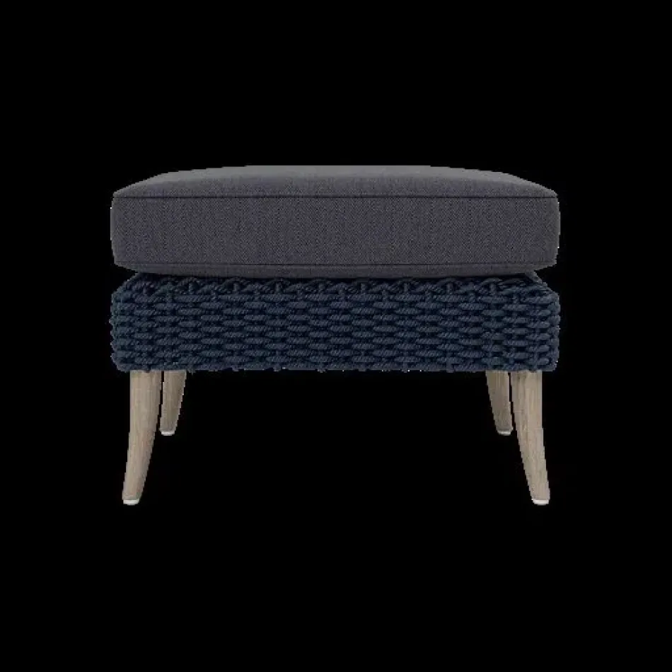 Arla Indoor/Outdoor Ottoman Navy 24"W x 18"D x 18"H Twisted Faux Rope Pagua Navy High-Performance Fabric