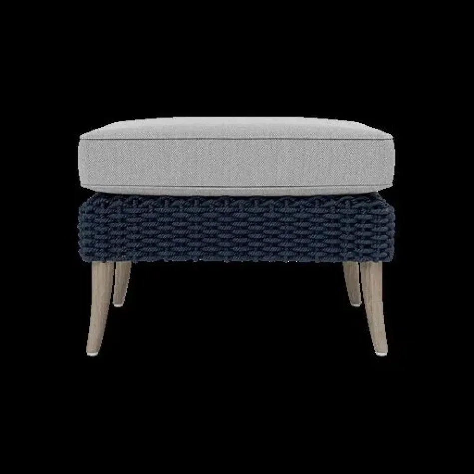 Arla Indoor/Outdoor Ottoman Navy 24"W x 18"D x 18"H Twisted Faux Rope Pagua Pearl