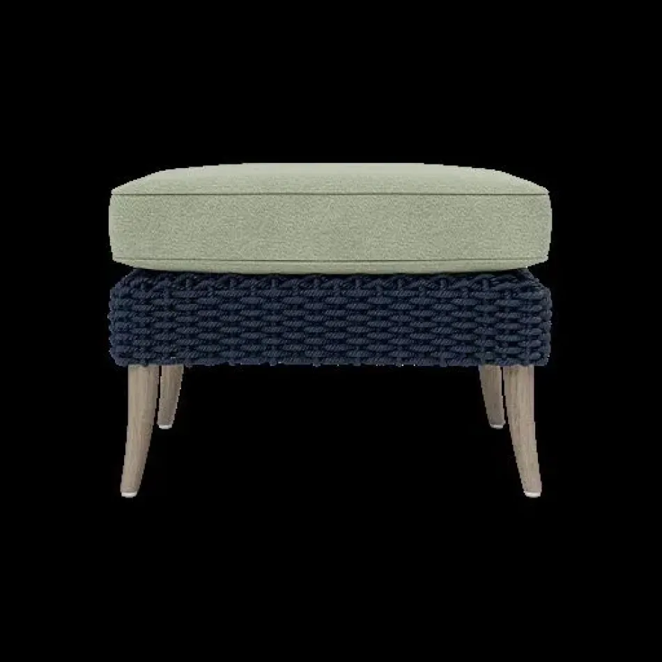 Arla Indoor/Outdoor Ottoman Navy 24"W x 18"D x 18"H Twisted Faux Rope Weser Sage High-Performance Fabric