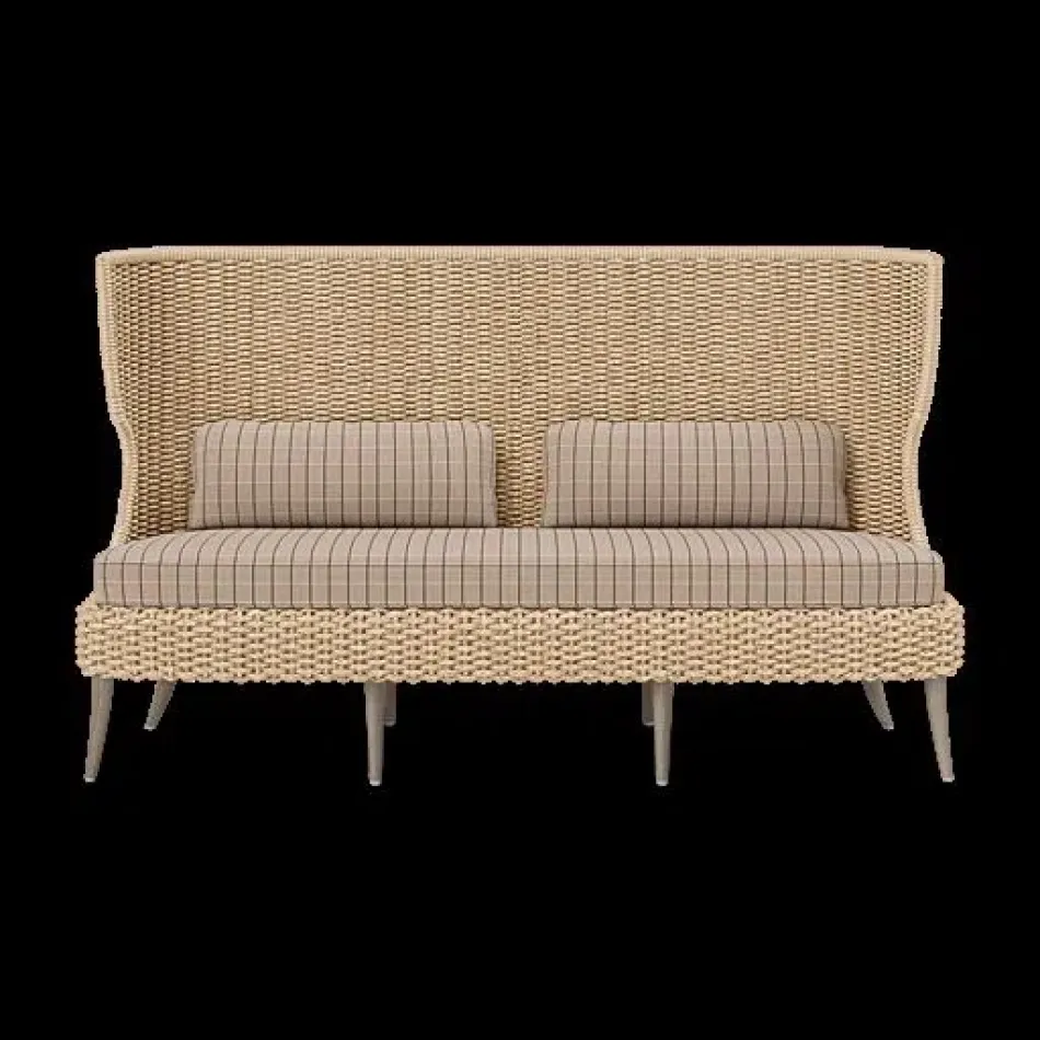 Arla Indoor/Outdoor Sofa Natural 75"W x 33"D x 44"H Twisted Faux Rope Clyde Beige Plaid High-Performance Fabric