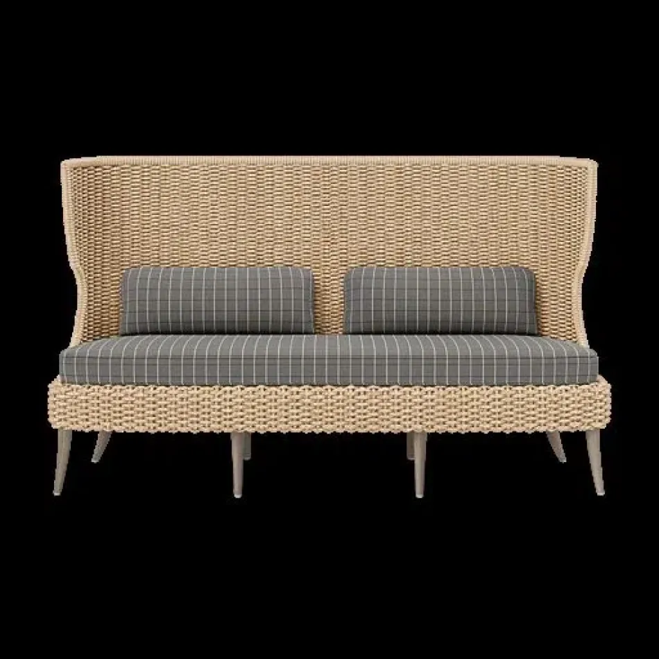 Arla Indoor/Outdoor Sofa Natural 75"W x 33"D x 44"H Twisted Faux Rope Clyde Charcoal Plaid High-Performance Fabric