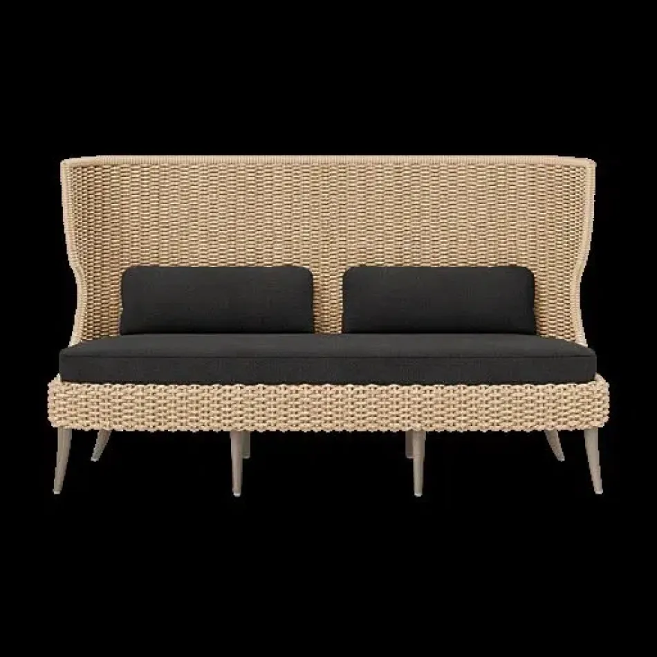 Arla Indoor/Outdoor Sofa Natural 75"W x 33"D x 44"H Twisted Faux Rope Lambro Smoke High-Performance Boucle