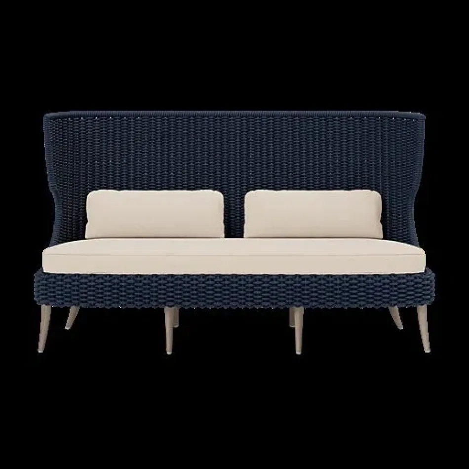 Arla Indoor/Outdoor Sofa Navy 75"W x 33"D x 44"H Twisted Faux Rope Alsek Ivory High-Performance Fabric