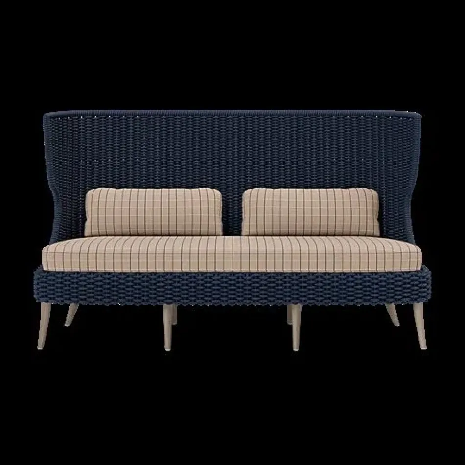 Arla Indoor/Outdoor Sofa Navy 75"W x 33"D x 44"H Twisted Faux Rope Clyde Beige Plaid High-Performance Fabric