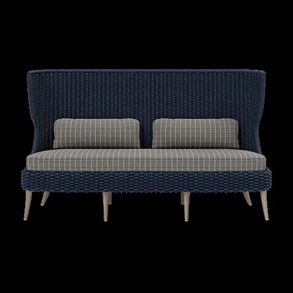 Arla Indoor/Outdoor Sofa Navy 75"W x 33"D x 44"H Twisted Faux Rope Clyde Charcoal Plaid High-Performance Fabric