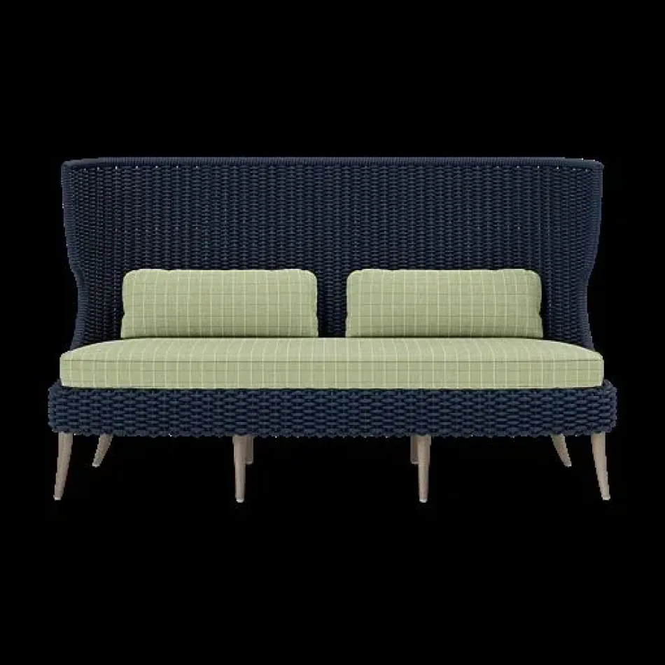 Arla Indoor/Outdoor Sofa Navy 75"W x 33"D x 44"H Twisted Faux Rope Clyde Mint Plaid High-Performance Fabric